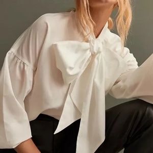 NWT Mare Anthropologie White Bow-Tie Button down Shirt Top Blouse